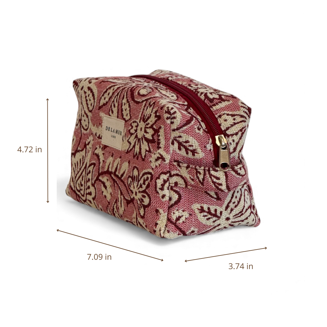 Floral Jacquard Squared Makeup Bag – Ecru & Pink