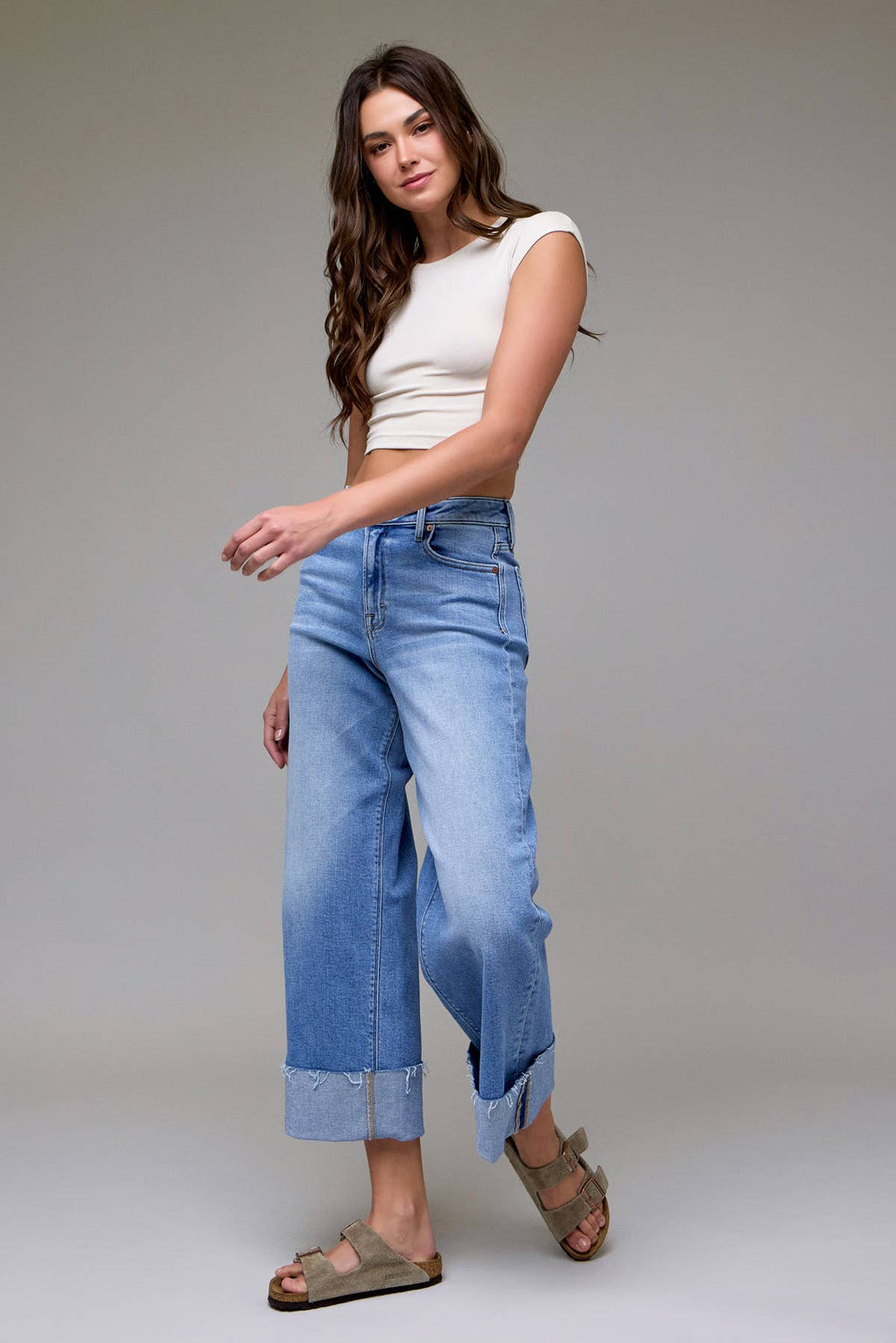 Brittney Cuffed High Rise Wide Leg Jeans
