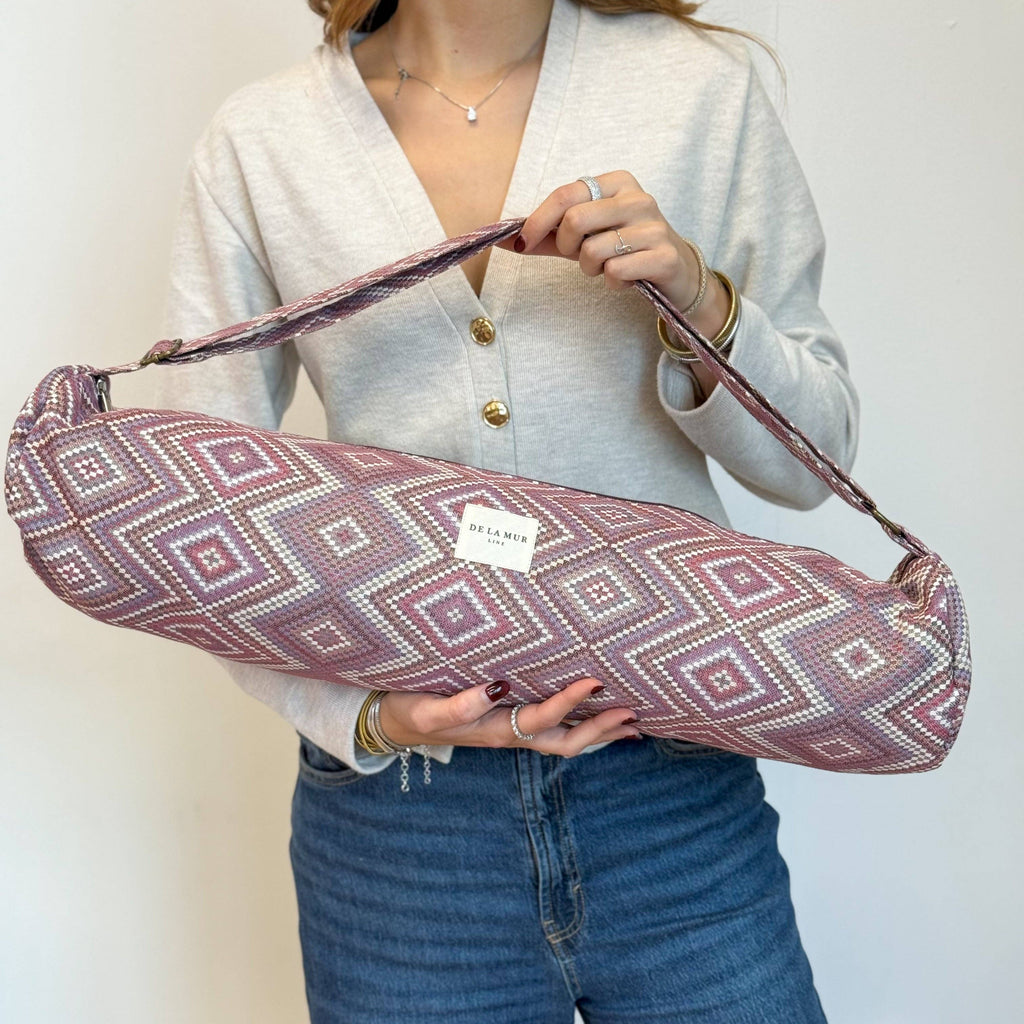 Geometric Jacquard Yoga Mat Bag – Pink & Lilac