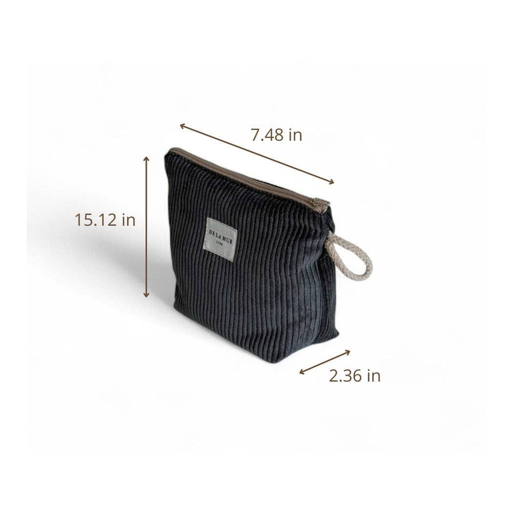 Corduroy Large Makeup Bag – Charcoal Gray