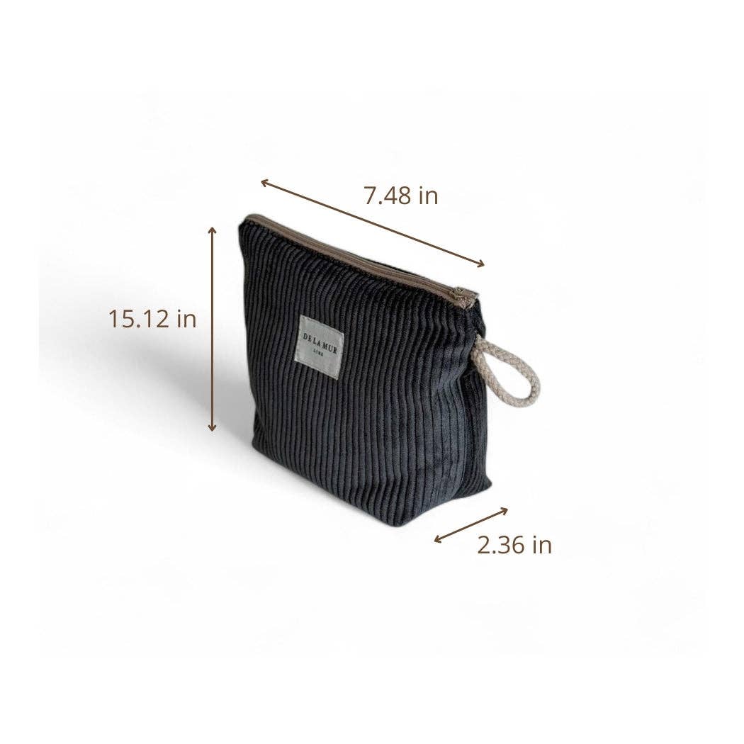 Corduroy Large Makeup Bag – Charcoal Gray