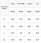 Size chart for clothing measurements in inches