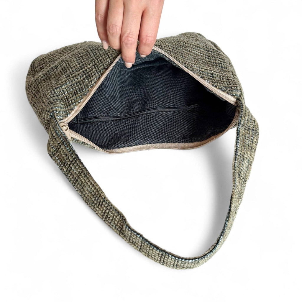 Herringbone Jacquard Shoulder Bag – Khaki & Black