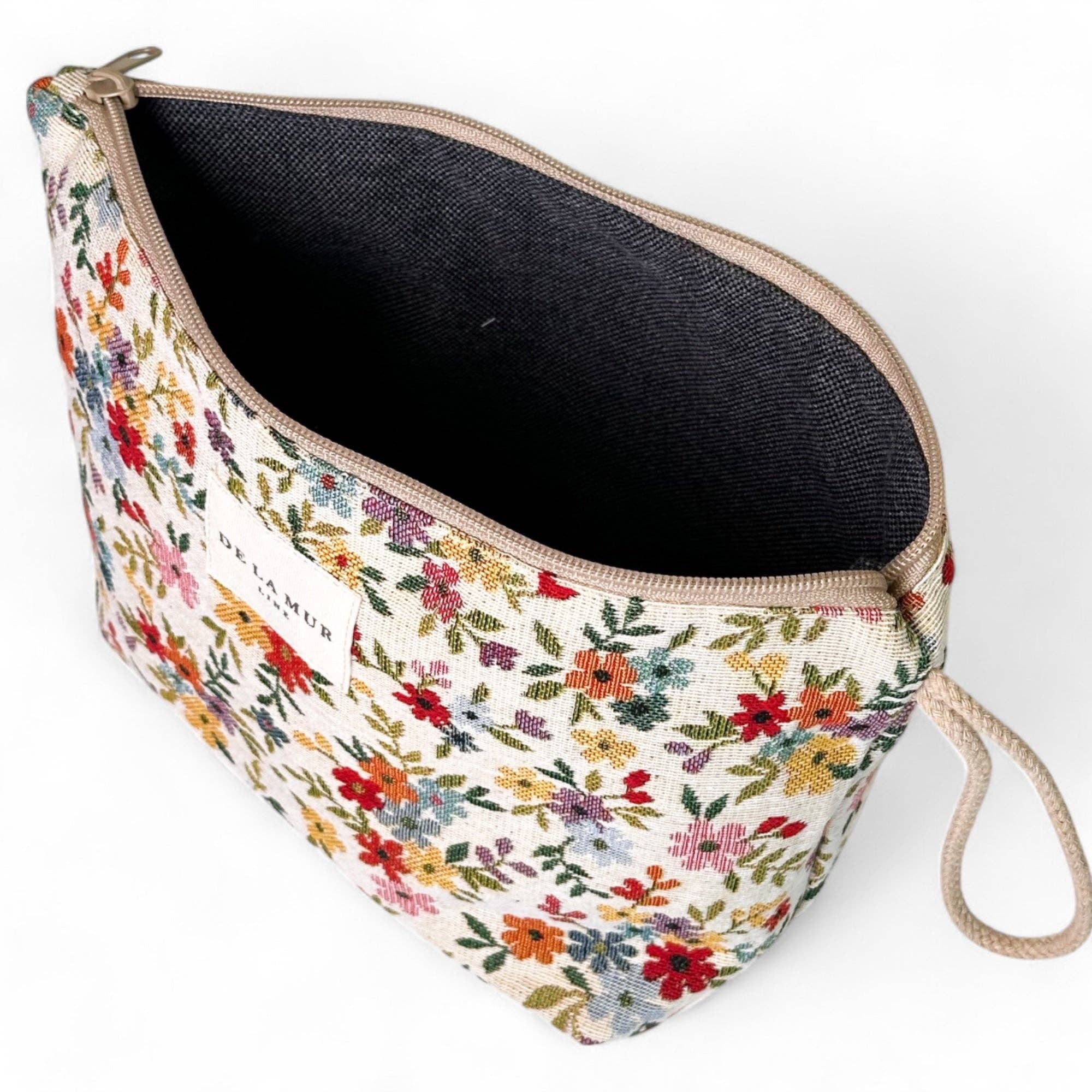 Floral Jacquard Large Makeup Bag – Beige
