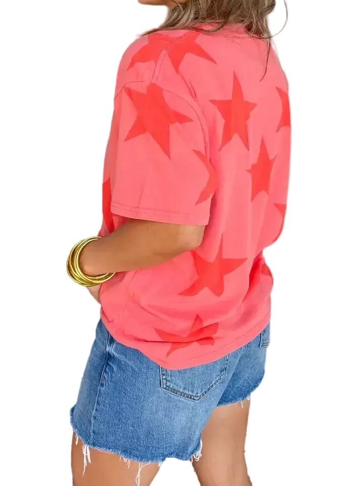 Freedom Red Vintage Star Print Mineral Wash Tee