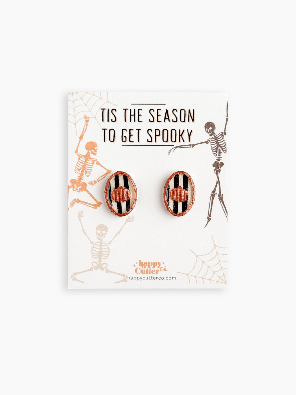 Halloween Studs – Black White Striped Pumpkin Oval Earrings