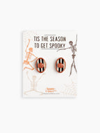 Halloween Studs – Black White Striped Pumpkin Oval Earrings
