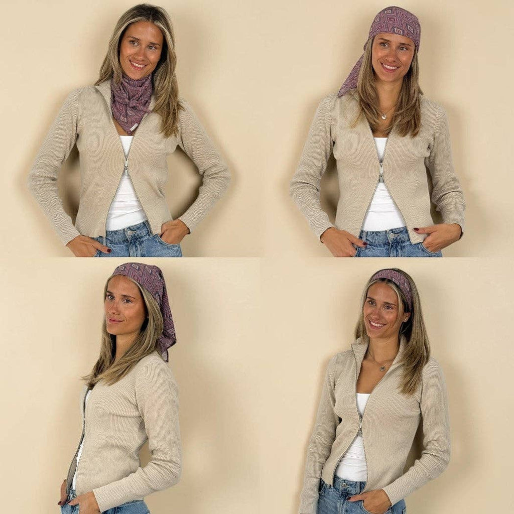 Geometric Chiffon Square Scarf – Pink & Lilac
