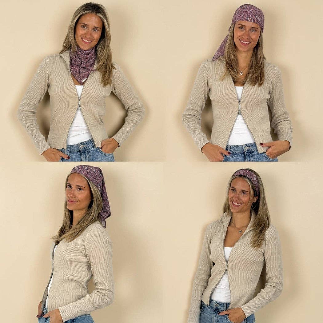 Geometric Chiffon Square Scarf – Pink & Lilac