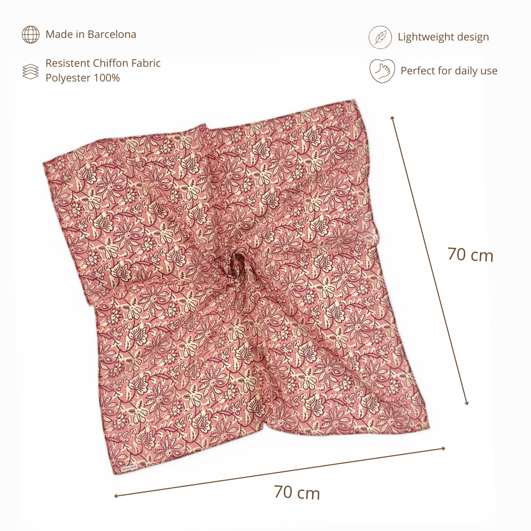 Floral Chiffon Square Scarf – Ecru & Pink