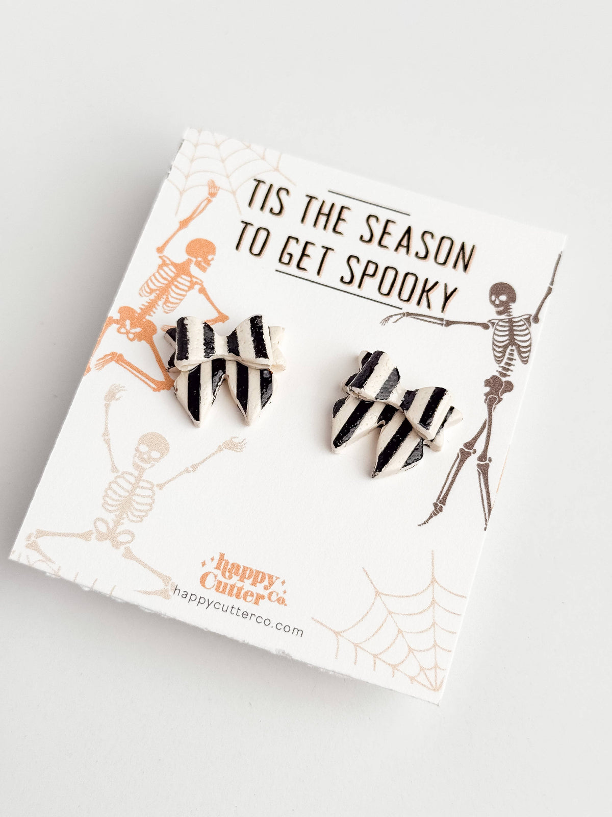 Halloween Studs | Black White Striped Bow Halloween Earrings