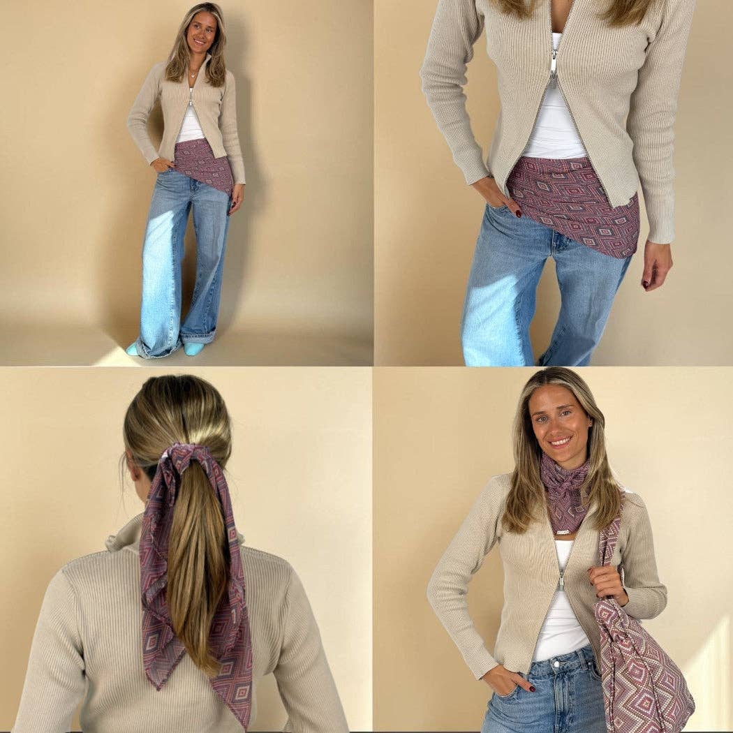 Geometric Chiffon Square Scarf – Pink & Lilac