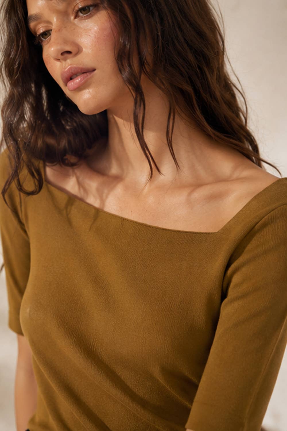 Margot Square Neck Stretch Ribbed Knit Top