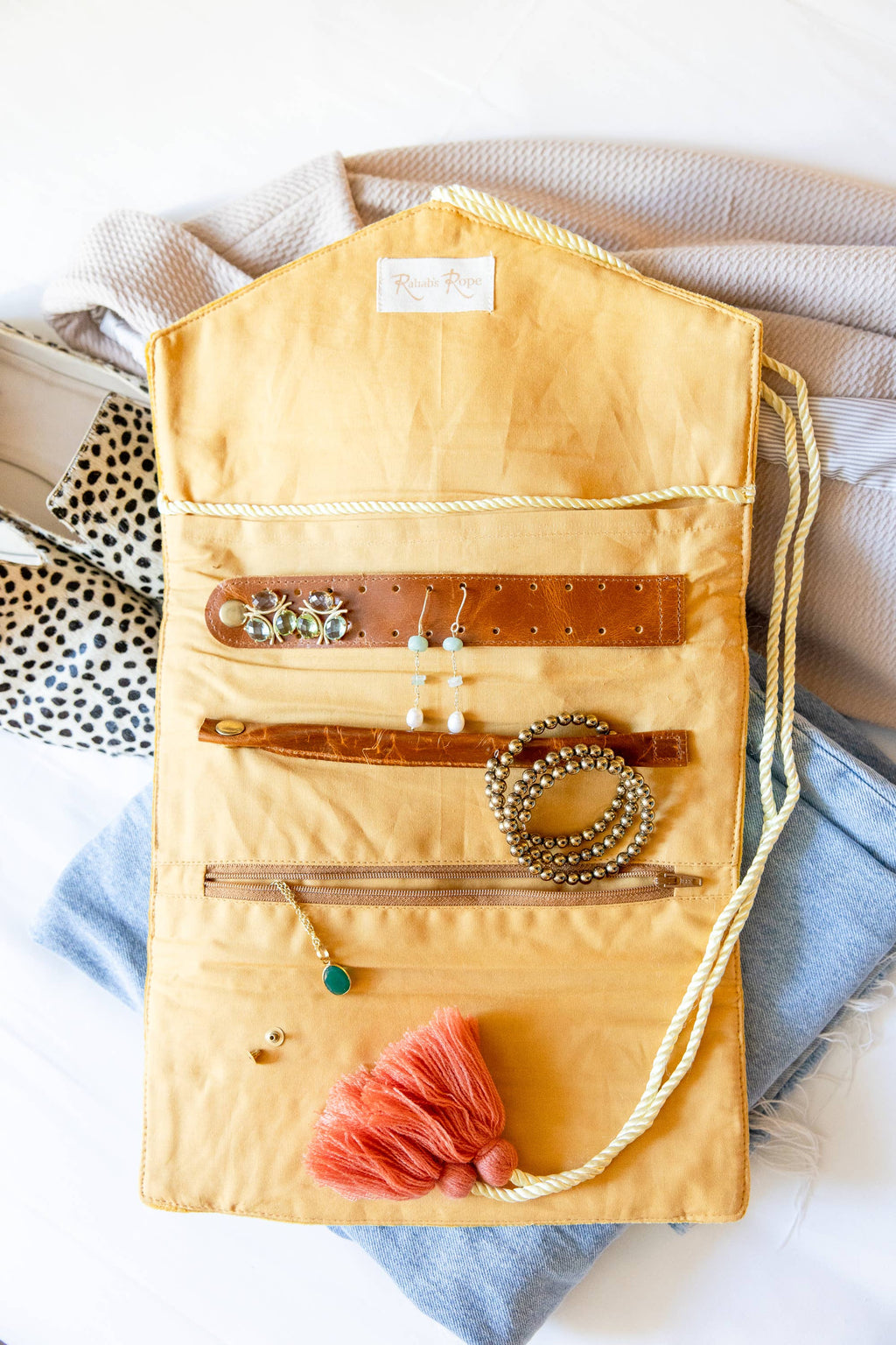 Embroidered Velvet Jewelry Organizer in Mustard
