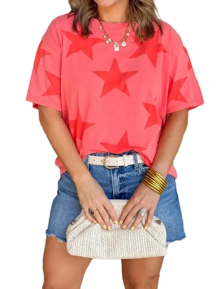 Freedom Red Vintage Star Print Mineral Wash Tee