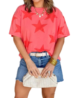 Freedom Red Vintage Star Print Mineral Wash Tee