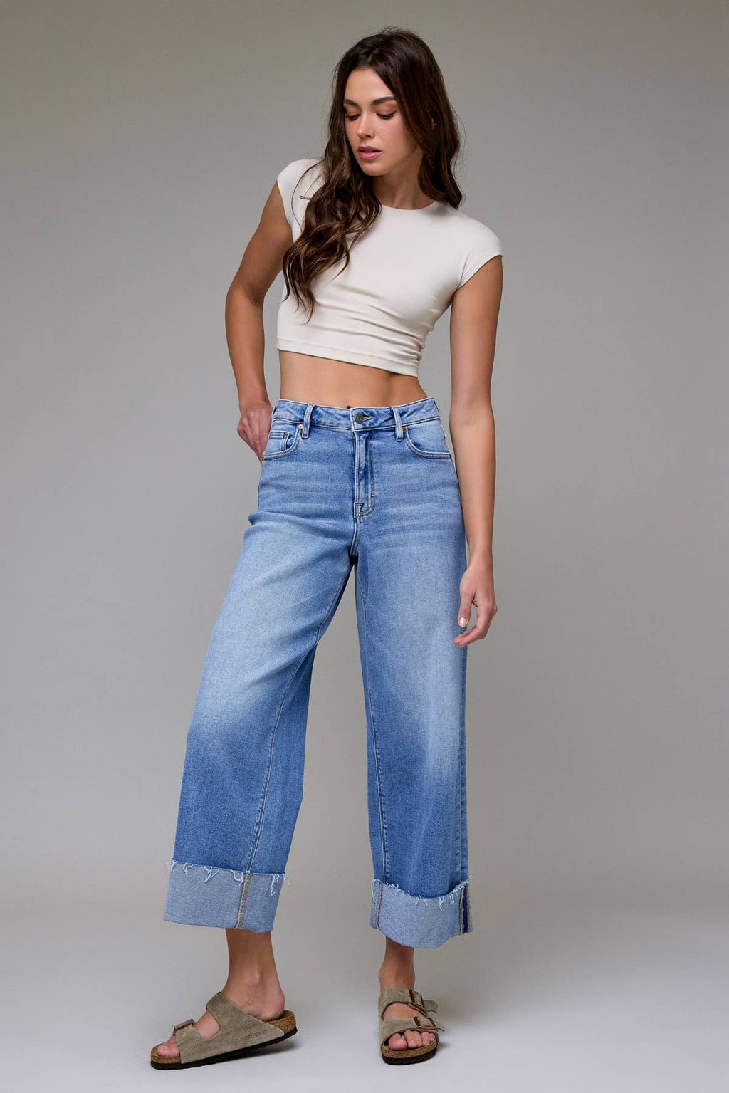 Brittney Cuffed High Rise Wide Leg Jeans