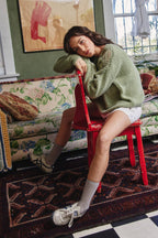Moss green crochet sleeve pullover sweater