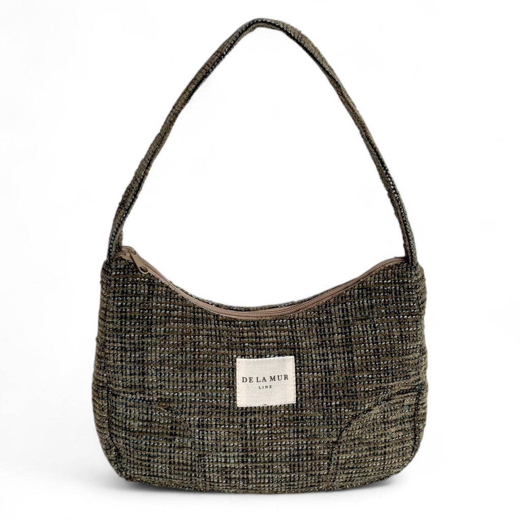 Herringbone Jacquard Shoulder Bag – Khaki & Black