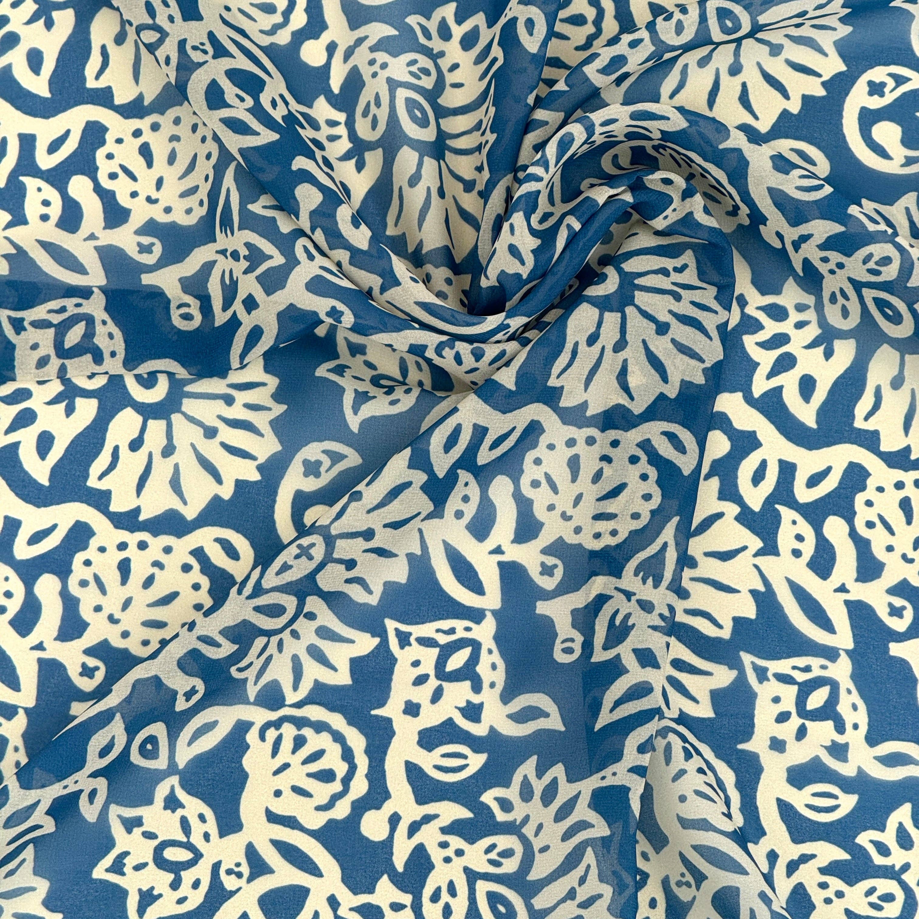 Floral Chiffon Square Scarf – Navy & Cream