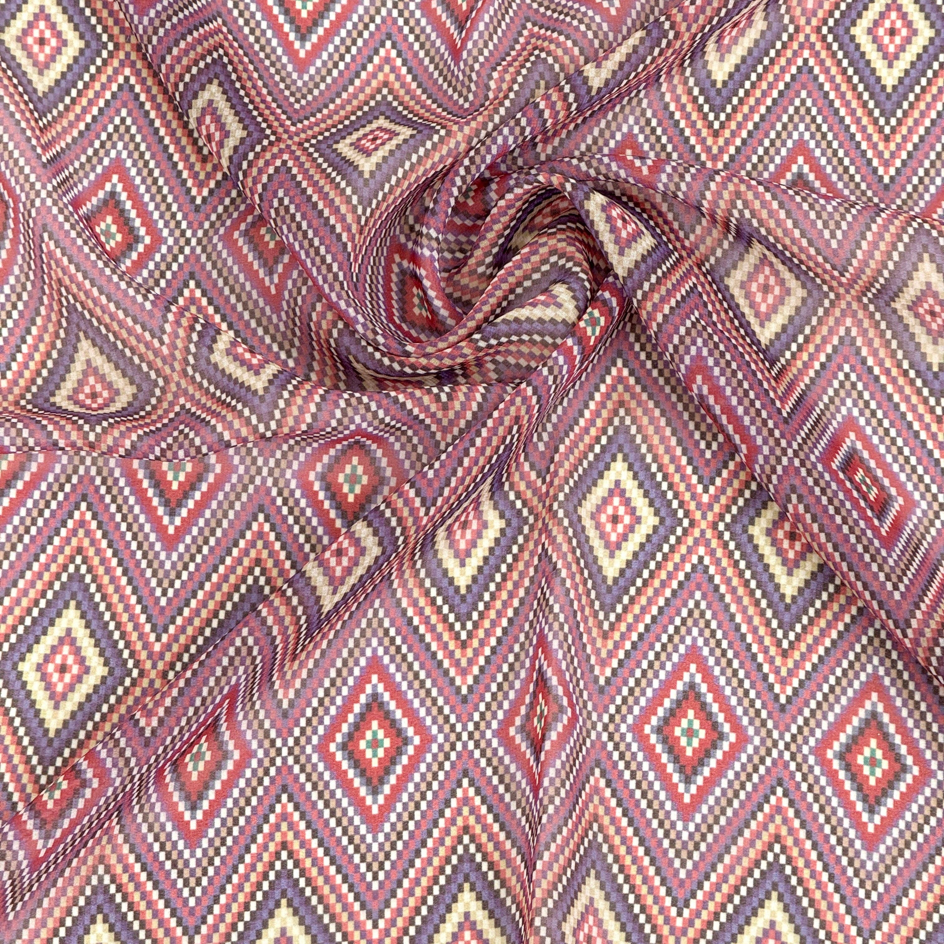 Geometric Chiffon Square Scarf – Pink & Lilac