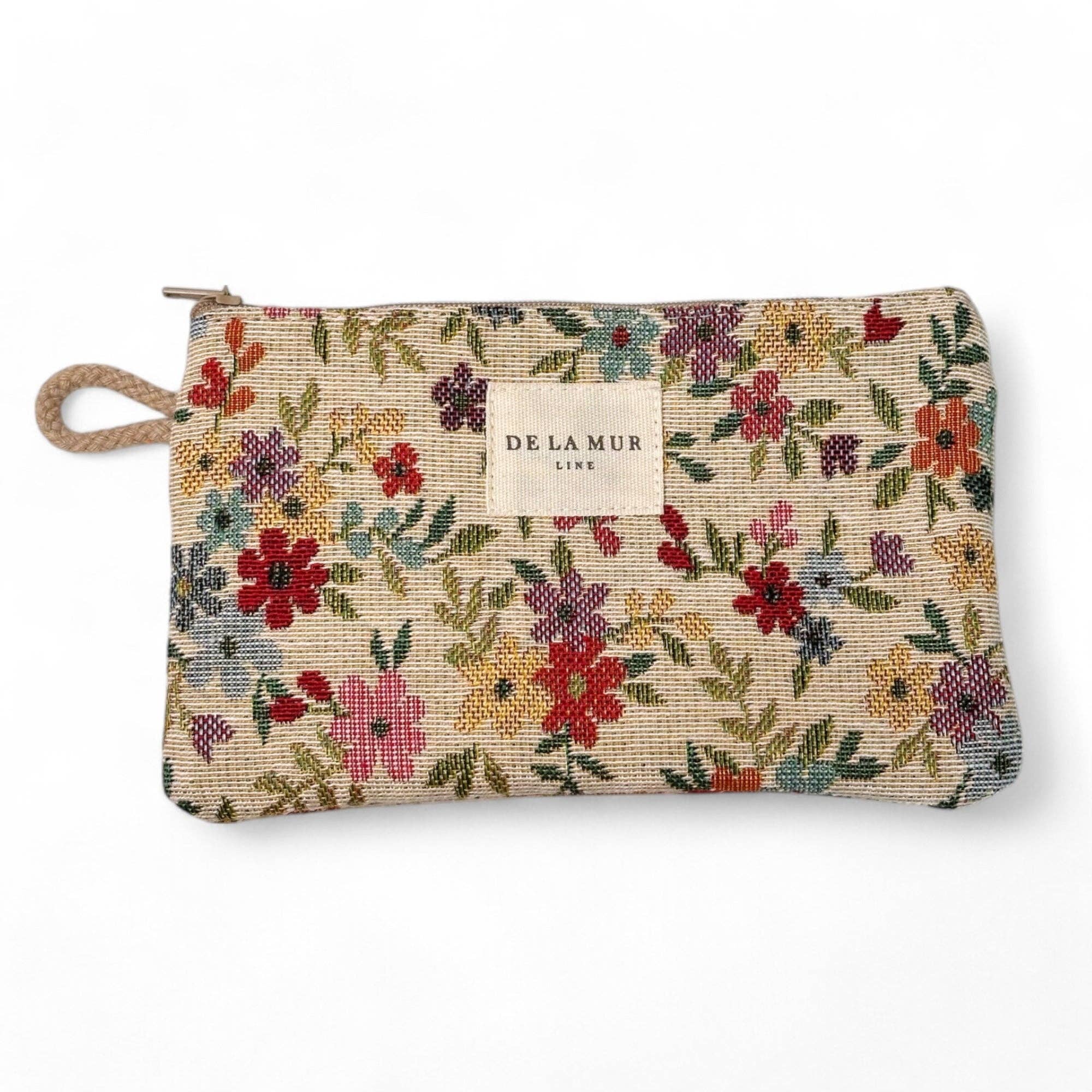 Floral Jacquard Small Makeup Bag / Coin Purse – Beige