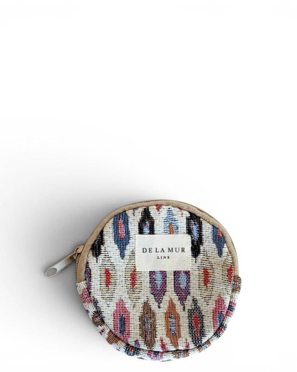Geometric Jacquard Round Coin Purse – Multicolor & Beige