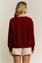 Moss green crochet sleeve pullover sweater