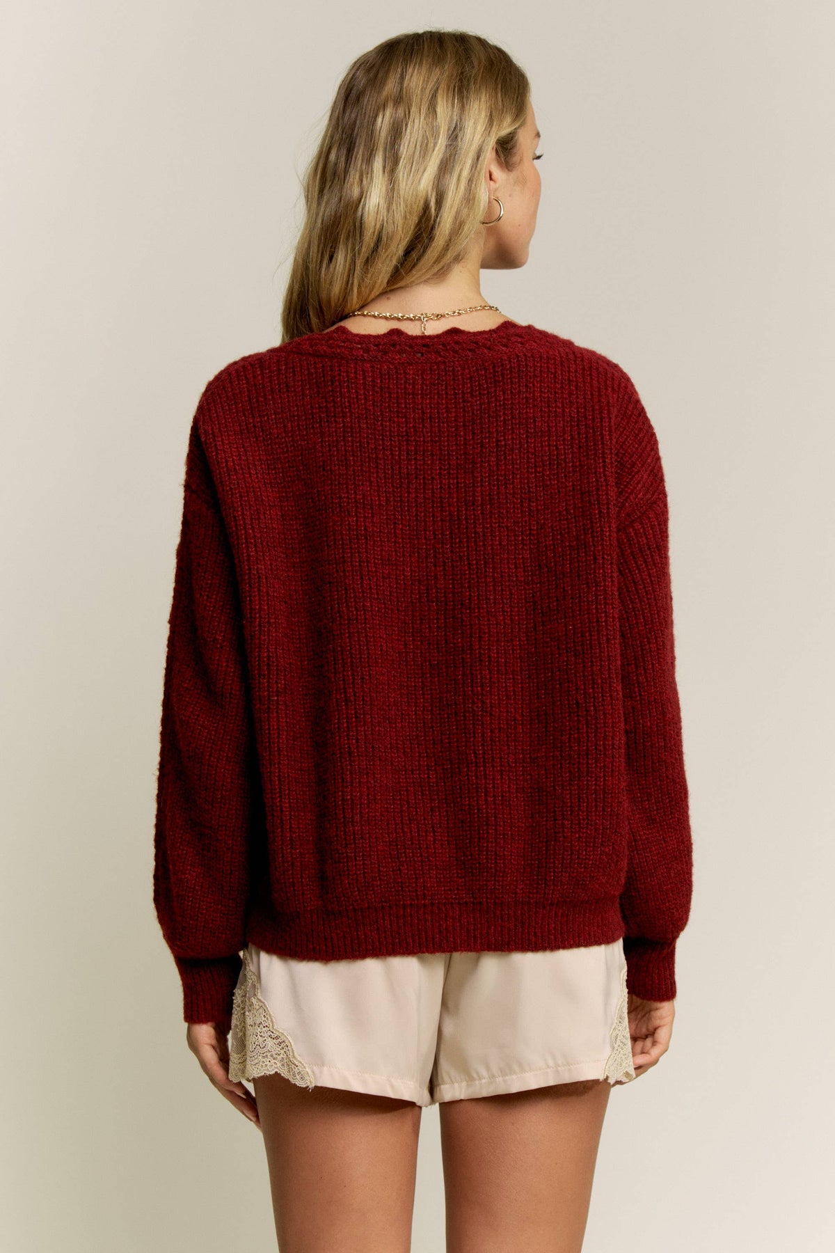 Moss green crochet sleeve pullover sweater