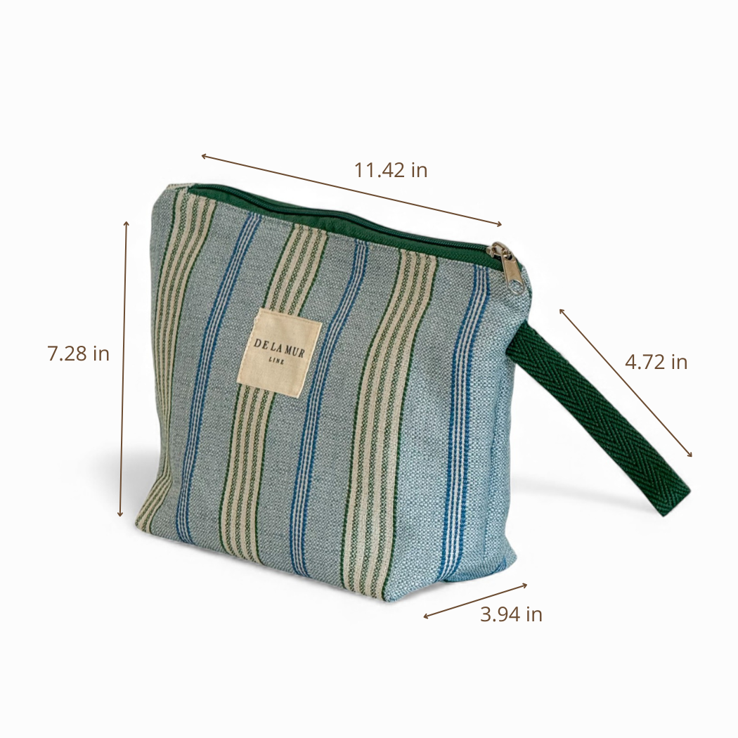 Striped Jacquard Large Makeup Bag – Blue & Green