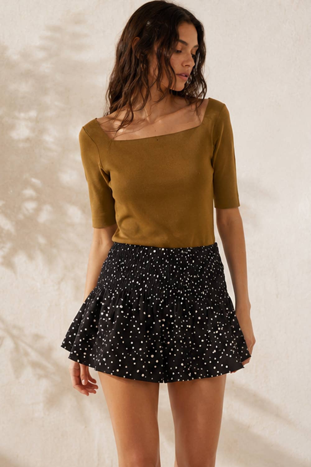 Margot Square Neck Stretch Ribbed Knit Top