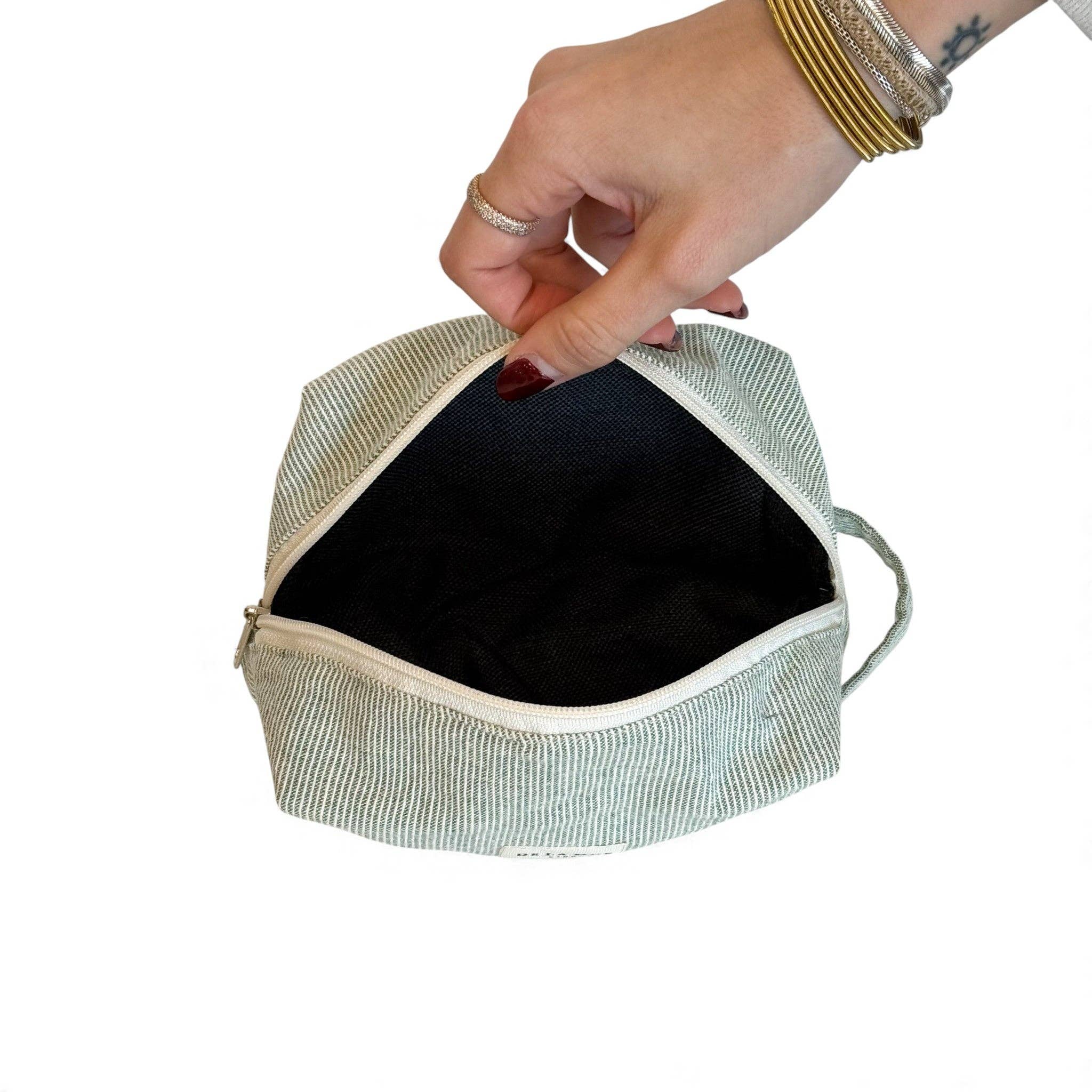 Striped Squared Makeup Bag – Light Green & Green