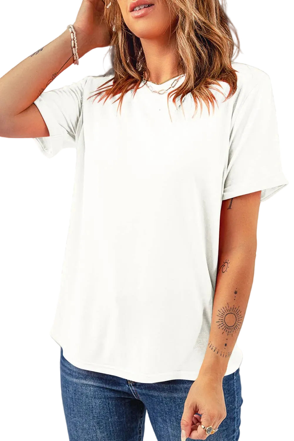 Anna Casual Plain Crew Neck Tee