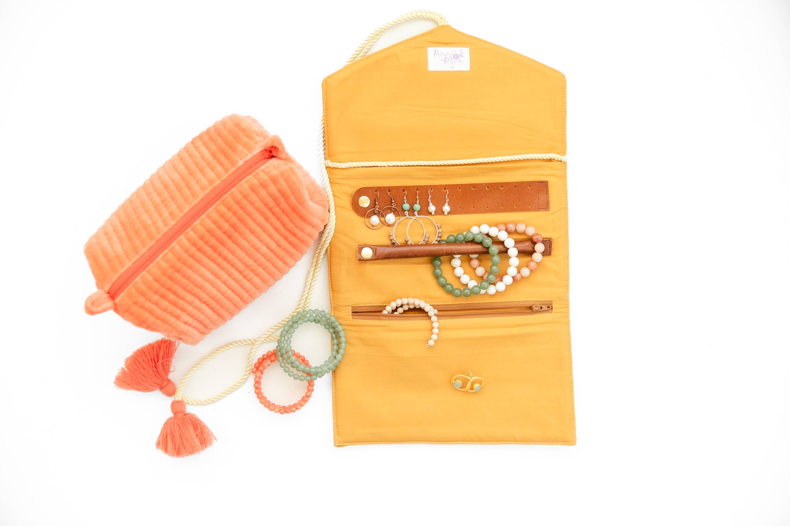 Embroidered Velvet Jewelry Organizer in Mustard