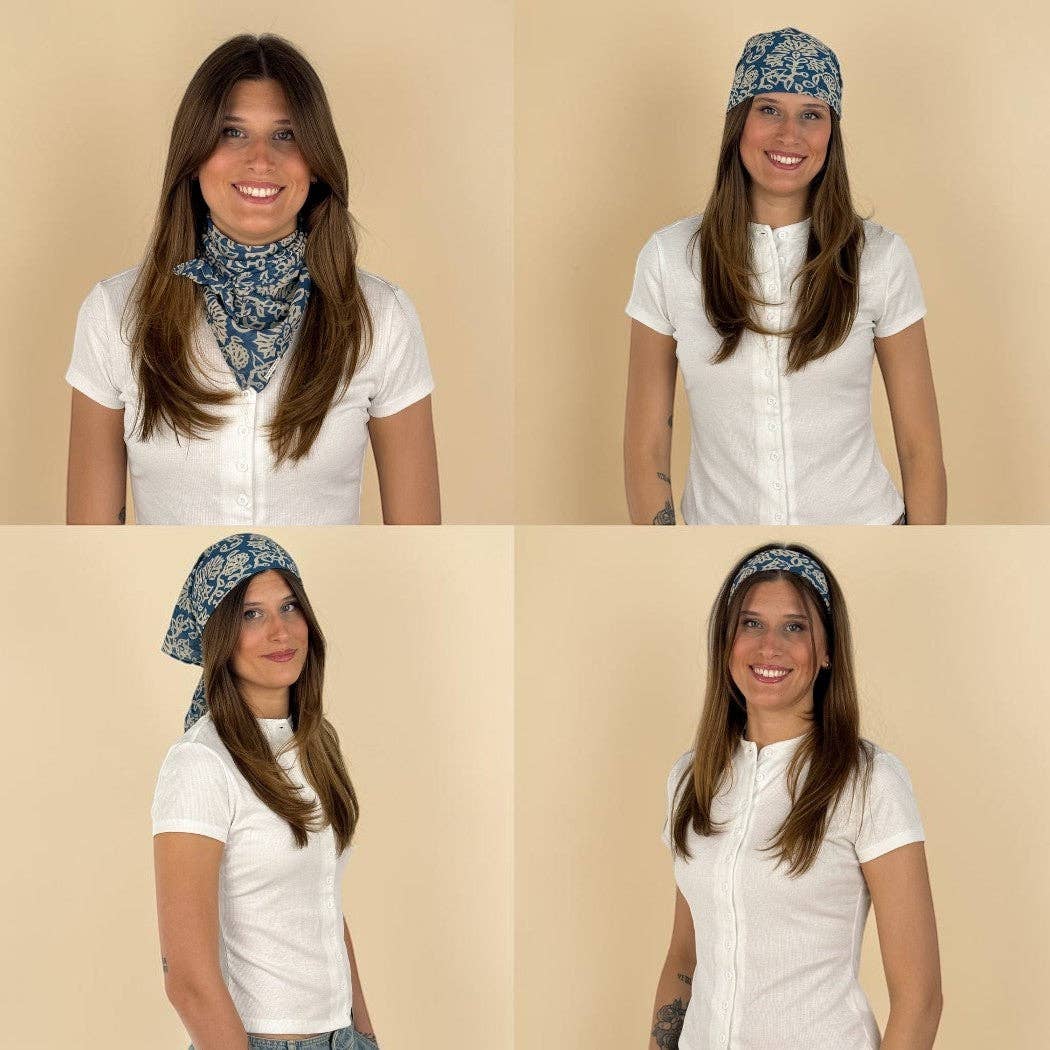 Floral Chiffon Square Scarf – Navy & Cream