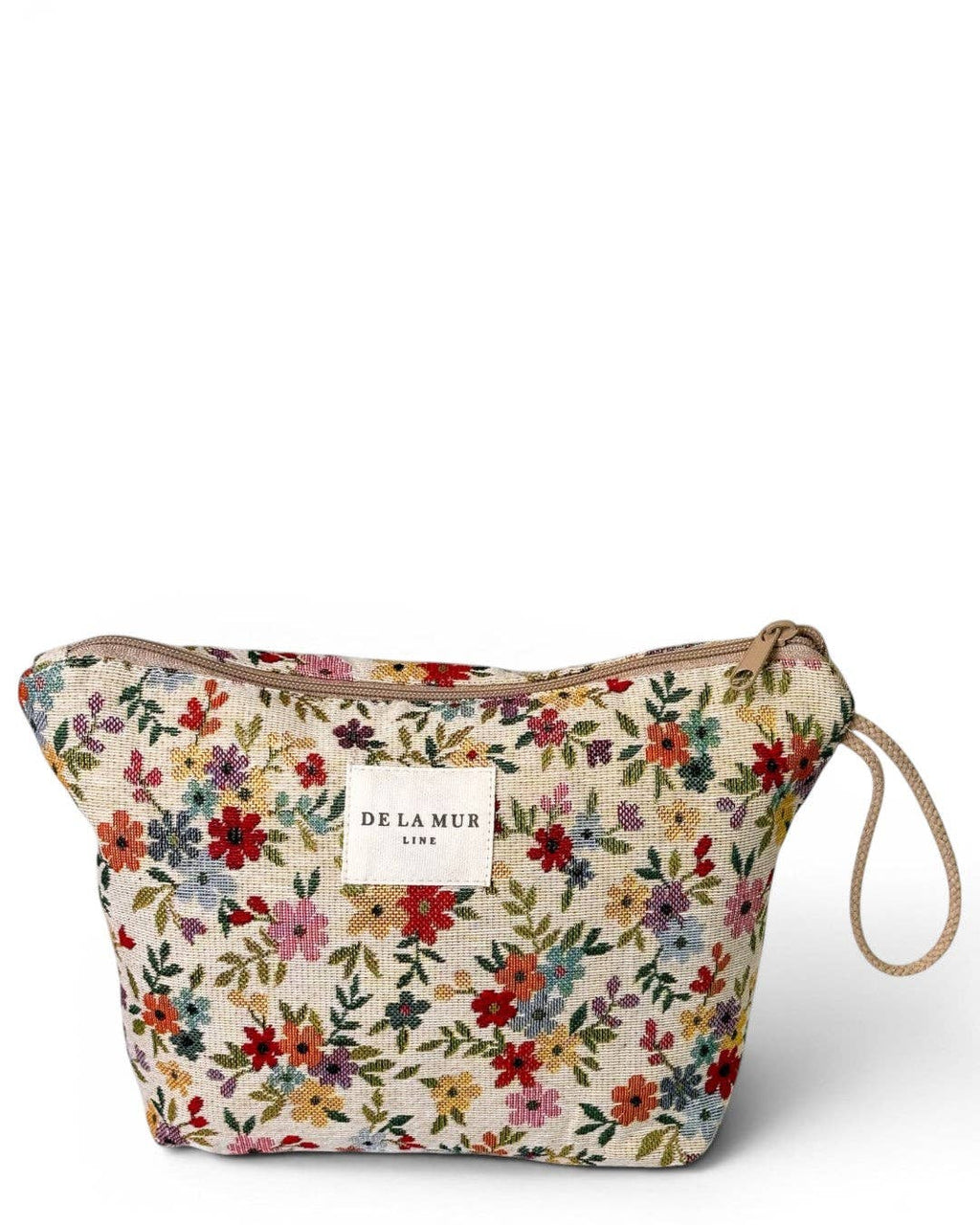 Floral Jacquard Large Makeup Bag – Beige
