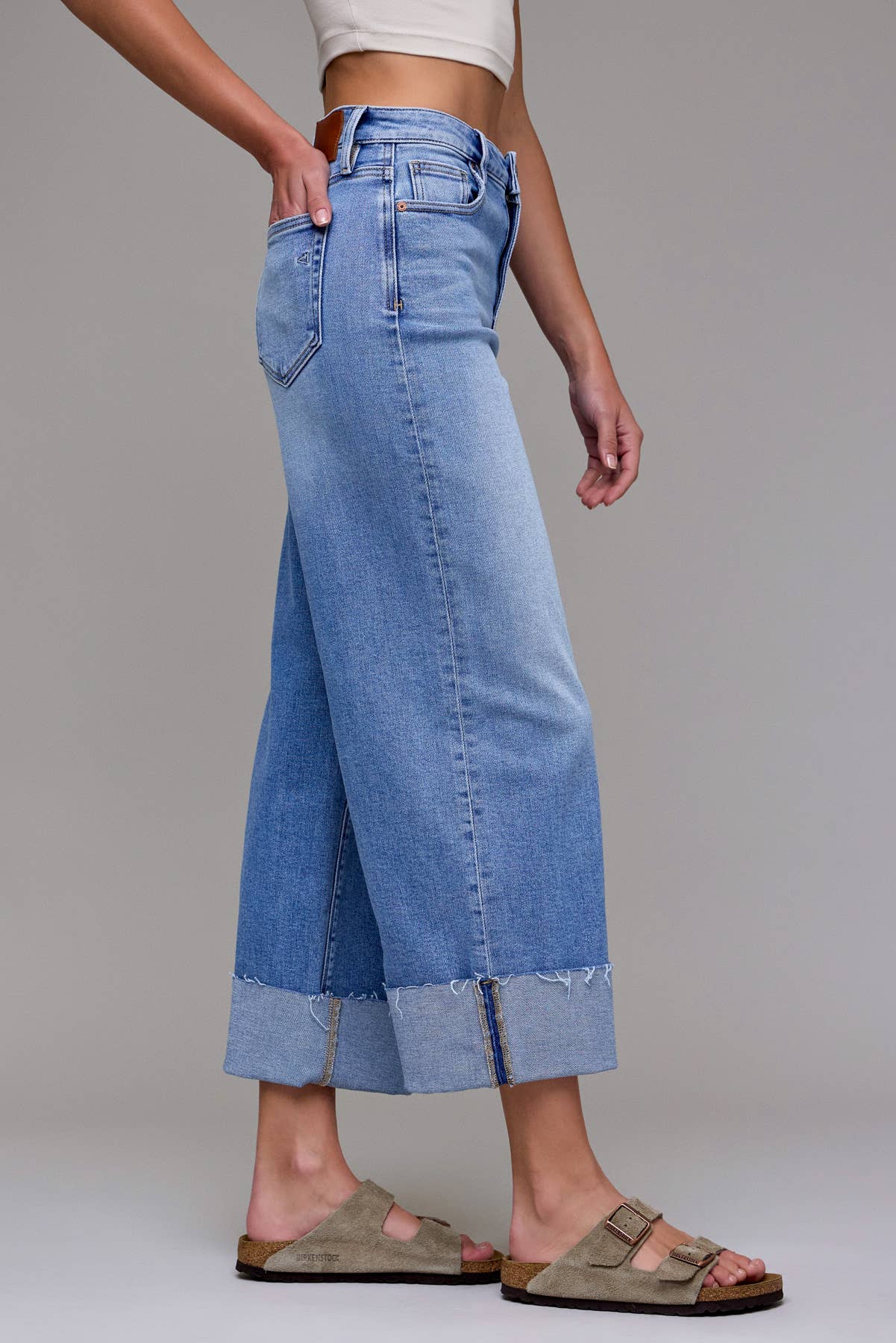 Brittney Cuffed High Rise Wide Leg Jeans