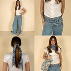 Floral Chiffon Square Scarf – Navy & Cream