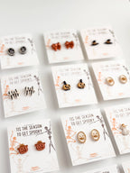 Halloween Studs | Black White Striped Bow Halloween Earrings