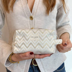 Zigzag Squared Makeup Bag – Gold & Off-White