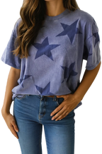 Justice Blue Vintage Star Print Mineral Wash Tee