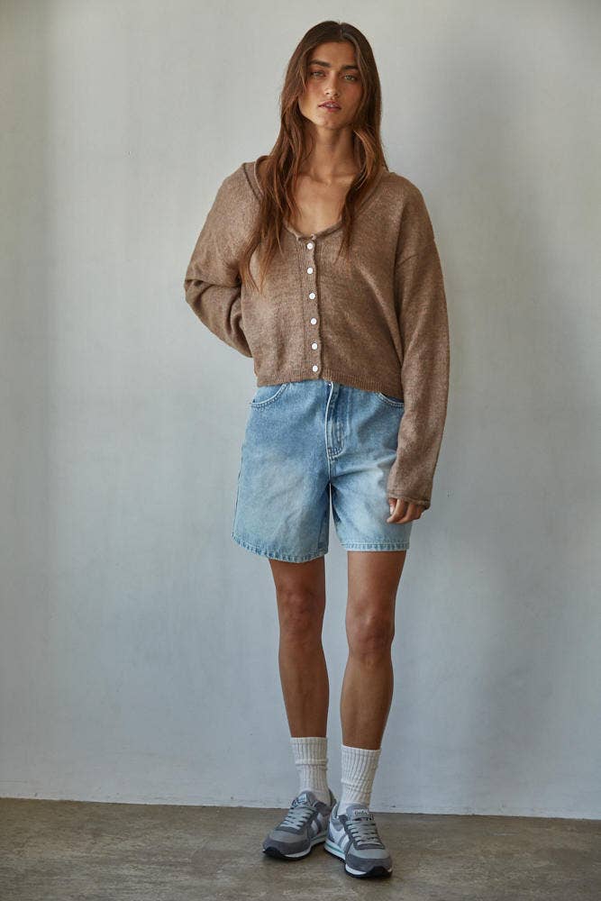 Addison Rolled V-Neck Cardigan