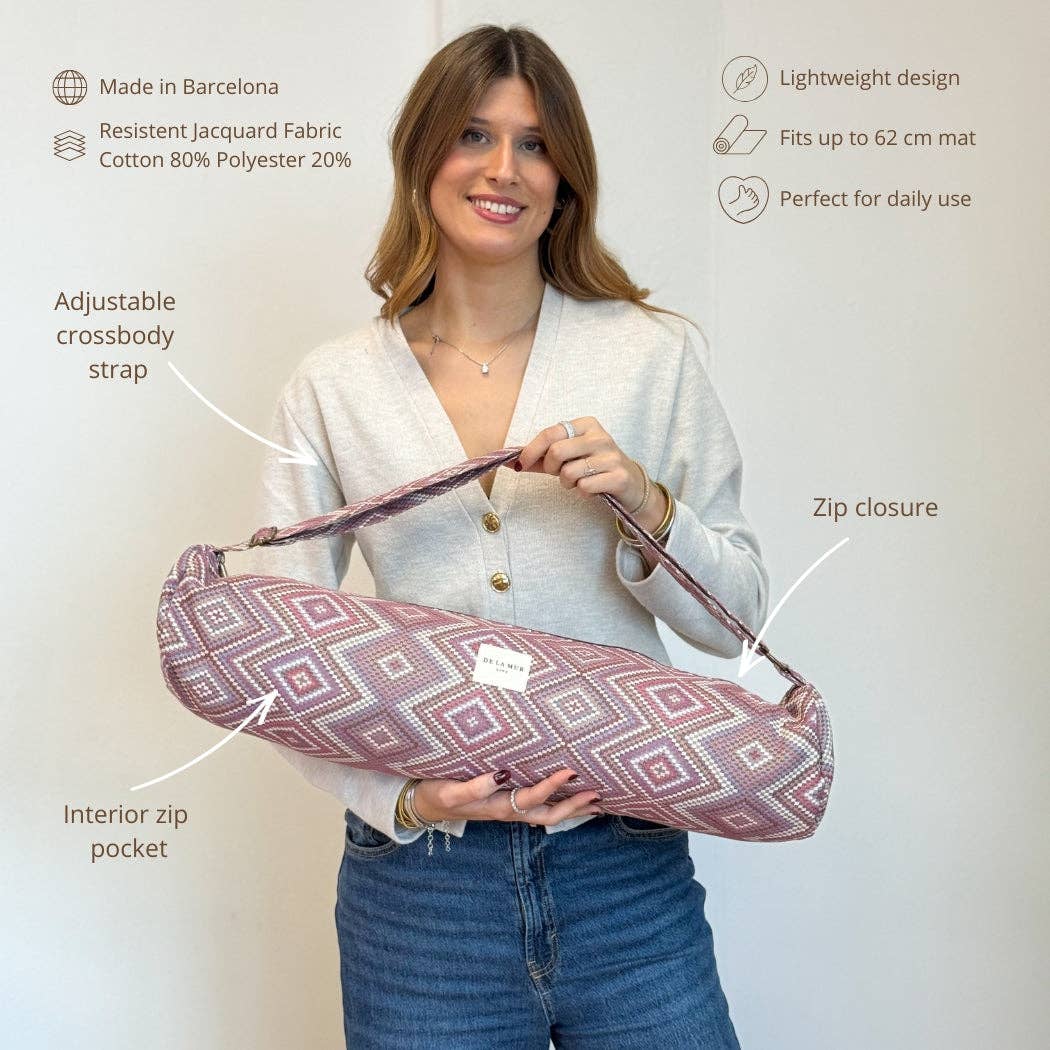 Geometric Jacquard Yoga Mat Bag – Pink & Lilac