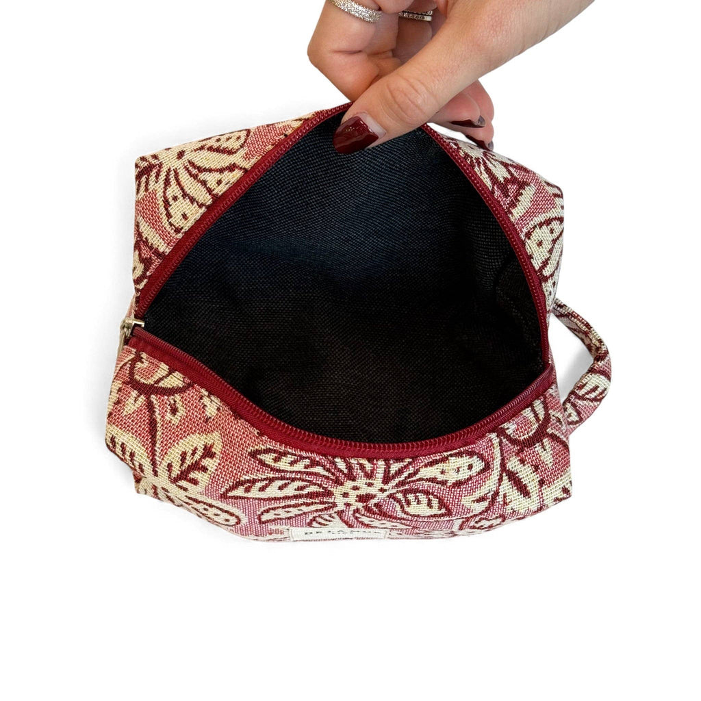 Floral Jacquard Squared Makeup Bag – Ecru & Pink