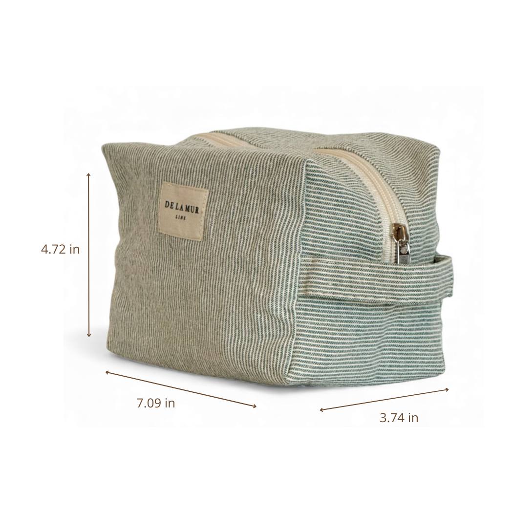 Striped Squared Makeup Bag – Light Green & Green