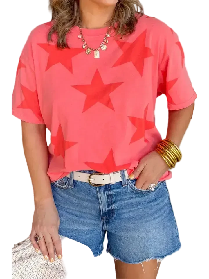 Freedom Red Vintage Star Print Mineral Wash Tee