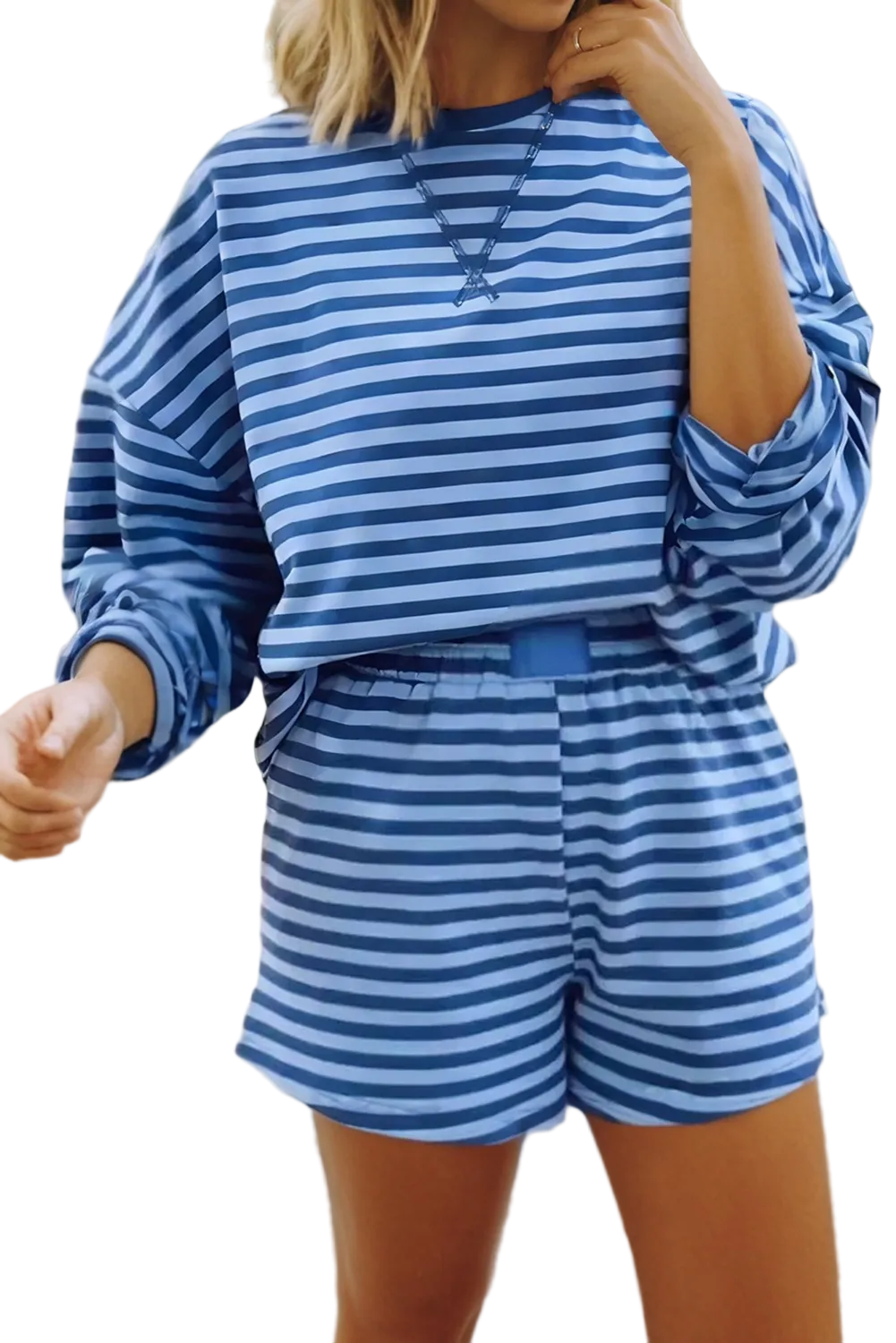 Macy Drop Shoulder Striped Short Set