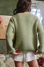 Moss green crochet sleeve pullover sweater