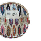 Geometric Jacquard Round Coin Purse – Multicolor & Beige