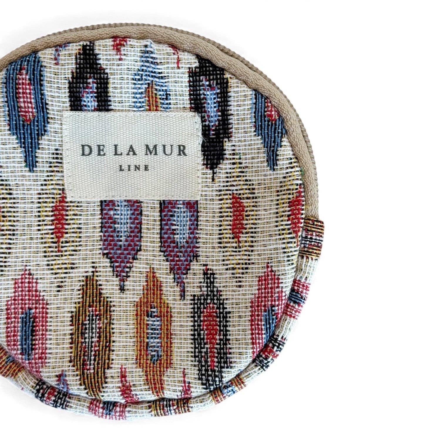 Geometric Jacquard Round Coin Purse – Multicolor & Beige
